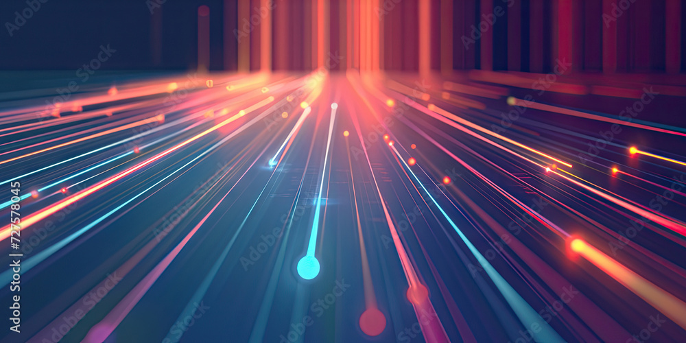 Poster abstract a colorful background with bright lights , blockchain network concept , distributed registe