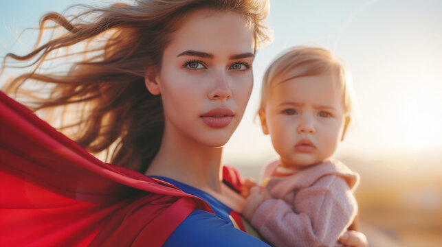 Super Mother holding baby