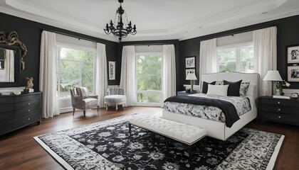 beautiful elegant white and black decor in bedroom