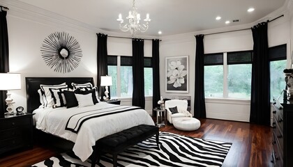 beautiful elegant white and black decor in bedroom