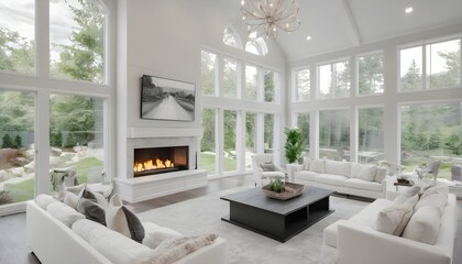 beautiful elegant white and black decor in living room with fireplace