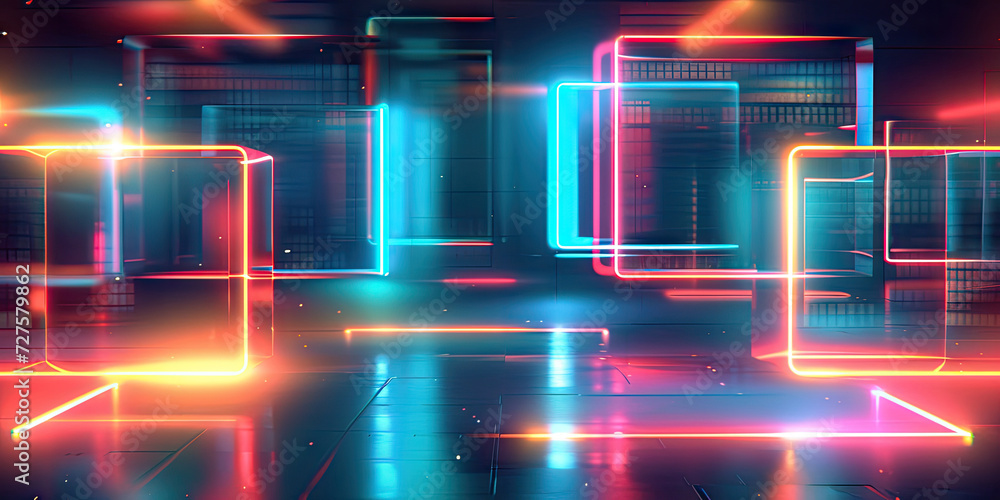 Poster abstract glowing lines and rays on a technology background suitable for web design, digital art, tec