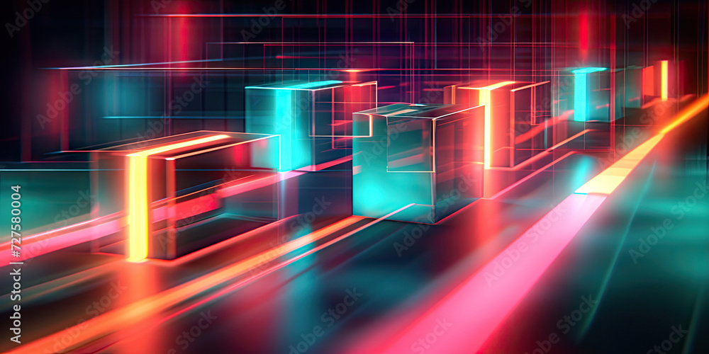 Poster abstract glowing lines and rays on a technology background suitable for web design, digital art, tec