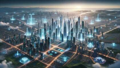 Futuristic Cityscape with Advanced Technology and Neon Lights