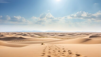 Fototapeta na wymiar sand dunes in the desert, A serene desert landscape with sand dunes stretching into the horizon