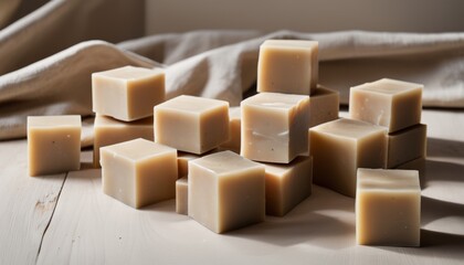 A stack of soap bars on a table
