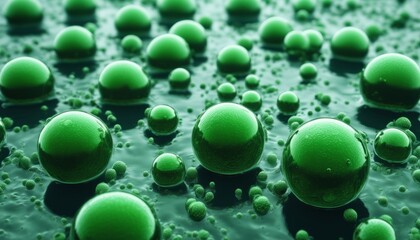 A bunch of green bubbles in a green liquid