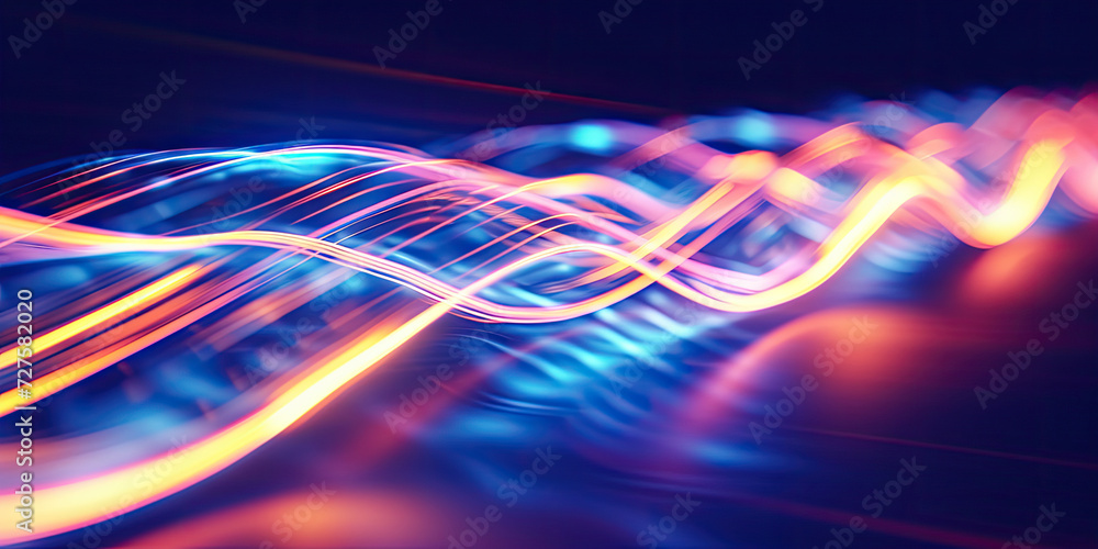 Poster abstract a colorful background with bright lights , blockchain network concept , distributed registe