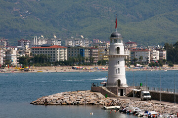 Fototapeta na wymiar Lighthouse, Alanya Harbour, Antalya Province, Turkey