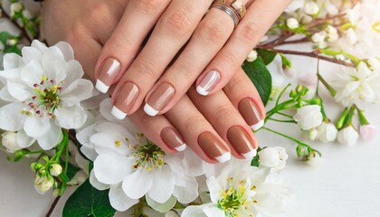 Obraz na płótnie Canvas Springtime Elegance: Beautiful Floral Nail Design on Feminine Hands