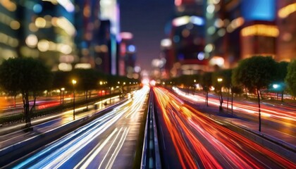 Fototapeta na wymiar Cityscape Canvas: The Dynamic Nighttime Pulse of Modern Urban Roads