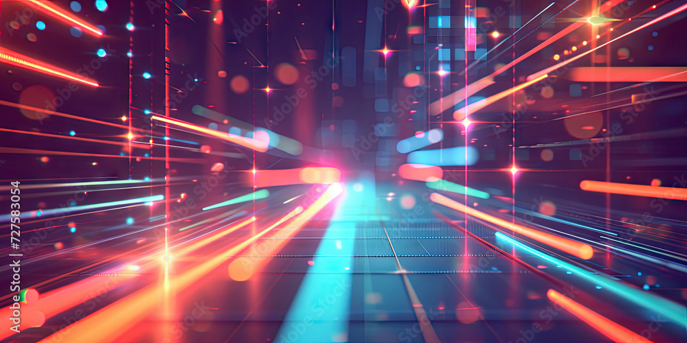 Poster abstract glowing lines and rays on a technology background suitable for web design, digital art, tec