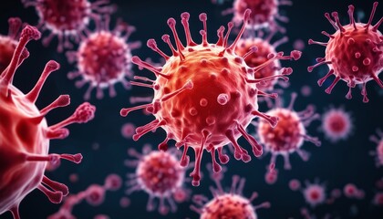 A red and pink virus in a blue background