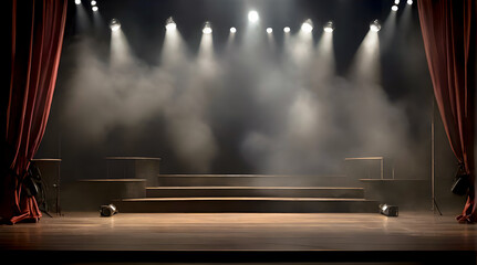 The stage is ready for performance with bright, powerful and professional spotlights