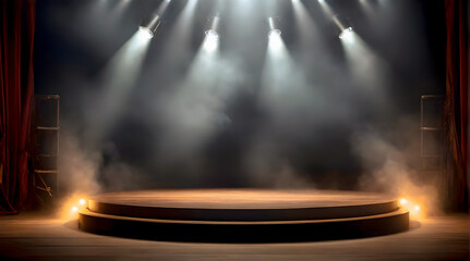 The stage is ready for performance with bright, powerful and professional spotlights