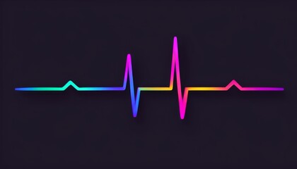 A rainbow colored heartbeat on a black background - obrazy, fototapety, plakaty