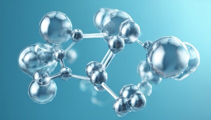 A molecule of water in a blue background - obrazy, fototapety, plakaty