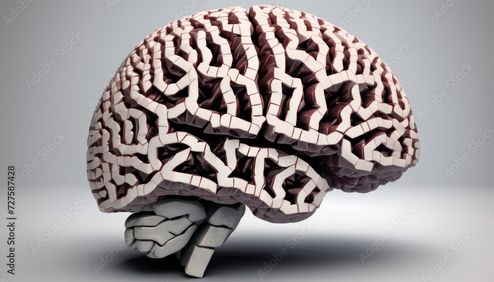 Poster a 3d model of a brain with white and red lines