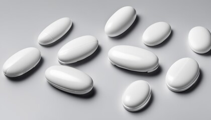 Fototapeta na wymiar A collection of white pills on a white background