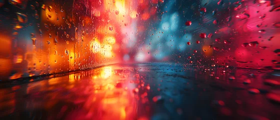 Foto op Plexiglas Colorful Lights Reflecting on Rain Covered Window © Daniel