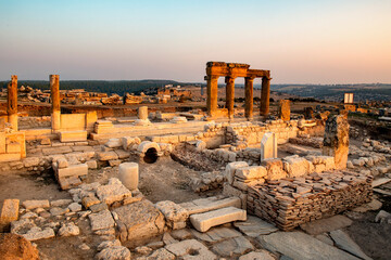 Ruins of Blaundus ancient city in Usak province of Turkey. View at sunrise. The ancient city was in...