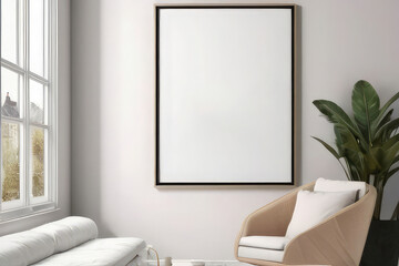 Relaxing Chair Gallery Wrapped Canvas: Blank Picture Frame Mockup in Modern Living Room Interior.
