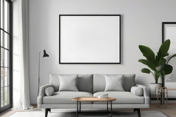 Relaxing Chair Gallery Wrapped Canvas: Blank Picture Frame Mockup in Modern Living Room Interior.
