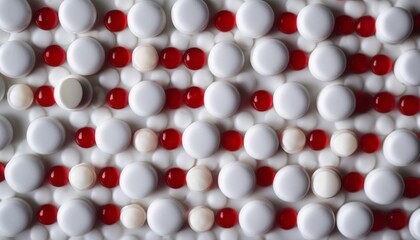 A row of pills with red and white caps