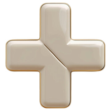 3D golden plus sign icon, transparent for medical and mathematical use