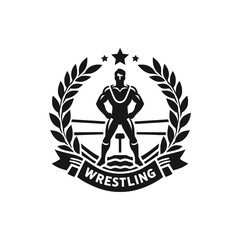 wrestling sport logo vector illustration template design - obrazy, fototapety, plakaty