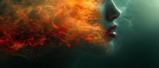 Womans Face Covered in Fire and Smoke