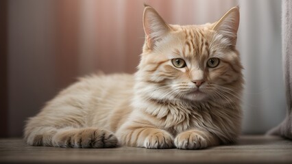 Close-Up Portrait of a Majestic Domestic Cat Resting Indoors