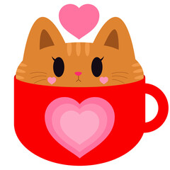 cat with heart on coffee cup , valentines card, cute cat Valentine’s Day 