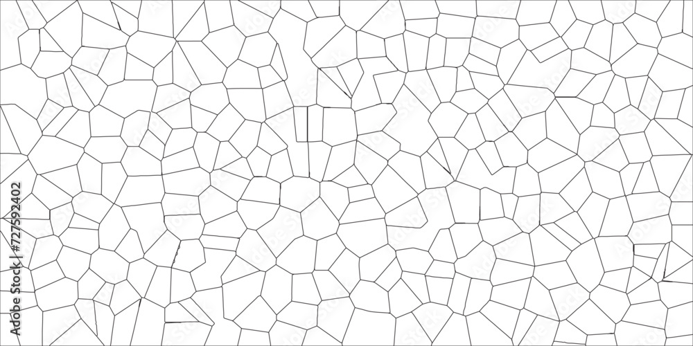 Poster white color broken stained-glass background with black lines. voronoi diagram background. seamless p