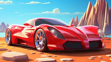 A red sports car was parked on the side of the road, with shiny diamonds on its body, miniatures, cartoon style, 32K, high resolution