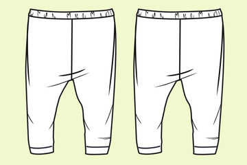  Baby Cuff Jogger Fashion Template with Black and White Outlines - Front and Back View Mock-Up