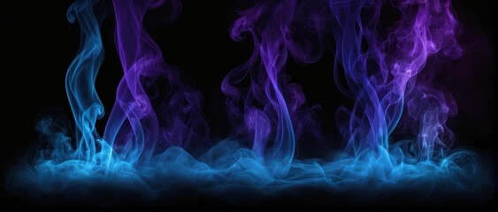Obraz premium Purple Blue smoke effect on dark background, ideal for spooky themes.