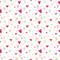 Red and beige love heart seamless pattern hand-drawn illustration. Cute romantic chaotic hearts on transparent background. Valentine's Day holiday backdrop vector. Print on textile. Wrapping paper png