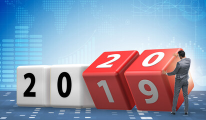 Concept of changing year from 2019 to 2020