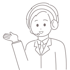 オペレーターの男性が手のひらを上に向けて説明しているイラスト