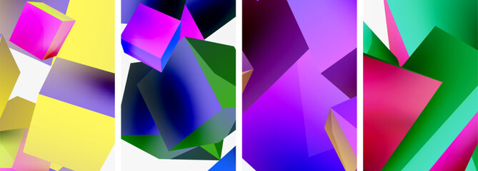 Flying 3d shapes, cubes and other geometric elements background design for wallpaper, business card, cover, poster, banner, brochure, header, website