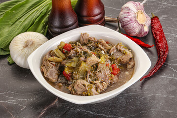 Steamed lamb meat with vegetables