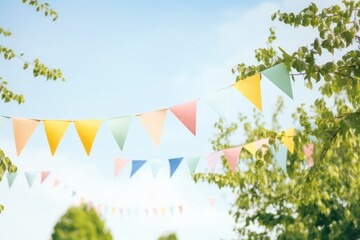 A vibrant collection of flags in various colors hanging from the branches of a tree, creating a vibrant and eye-catching display.