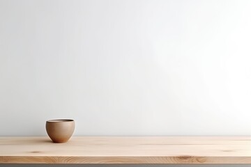 A wooden table showcasing a vase placed on top, creating a simple yet elegant setting.