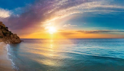 Zelfklevend Fotobehang calm ocean at dawn or sunset. Panoramic banner of a peaceful landscape © Bilal