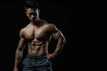 Fototapeta na wymiar Muscular Asian man showing his physique