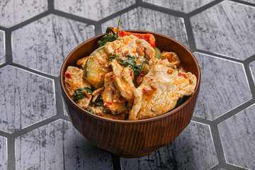 Thai red spicy curry with chicken