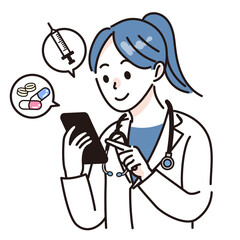 スマホで患者とやりとりをする女性の医者