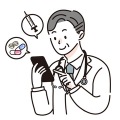 スマホで患者とやりとりをする男性の医者