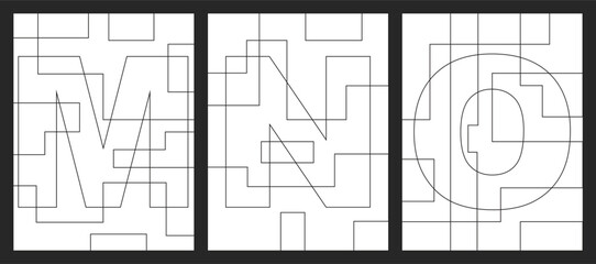Letter M, N and O geometric shapes vector for children coloring book